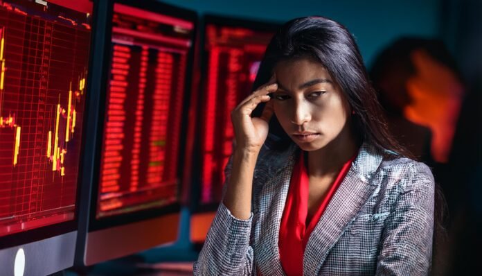 Firefly A female trading stock market in red, sad 95085